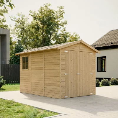 TIMBELA  M105 - GARAGE en bois Naturel - H222xL320xl244 cm / 6 m&sup2;