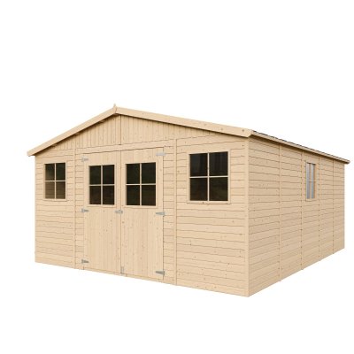 TIMBELA  M333 Abri de Jardin en Bois Naturel - H246x418x522 cm / 20 m&sup2;