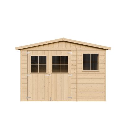 TIMBELA  M335+M335G ABRI de Jardin en Bois H226x316x324 cm/9 m&sup2; AVEC LES PLANCHERS IMPR&Eacute;GN&Eacute;