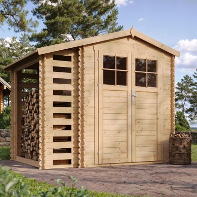 TIMBELA  M386F Abri de jardin en bois et range b&ucirc;ches AVEC SOL TRAIT&Eacute;
