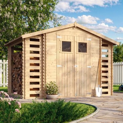 TIMBELA  M391 Abri de jardin en bois et range b&ucirc;ches I206xL328xH218 cm / 5,41 m2