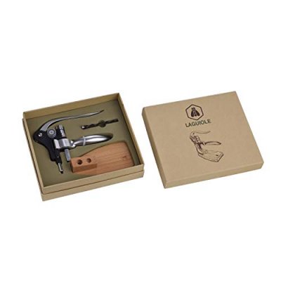 LAGUIOLE Tire bouchon &agrave; levier sur base - corps m&eacute;tal - socle en bois