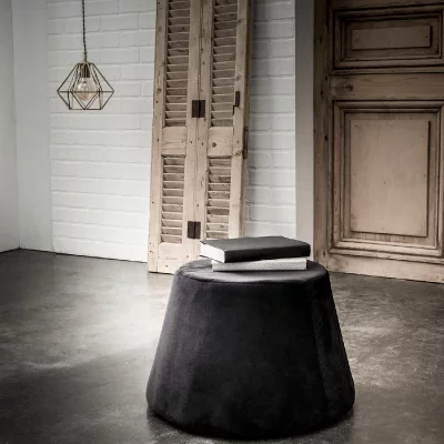 TODAY  Pouf Recouvert de Velours Noir 31.5 x 34 x 46.5 cm