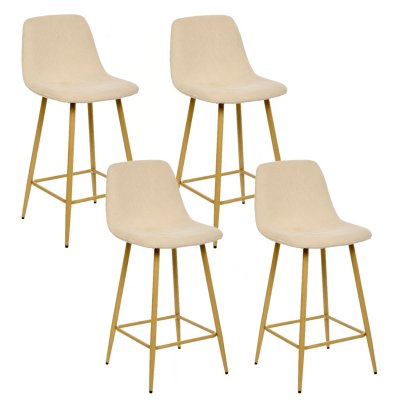 Toilinux - Lot de 4 tabourets de bar en velours c&ocirc;tel&eacute; ROKA - Beige
