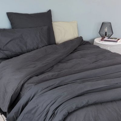 HSKFH Toison d'or Housse de couette 100% Coton Anna lav&eacute; acier 140x200 cm