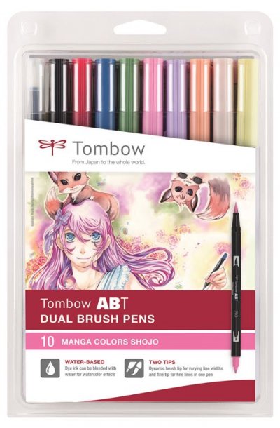 TOMBOW FRANCE & BENELUX Tombow AB-10C-MANGA 2 Kit de 10 feutres pinceau &agrave; double pointes Shojo
