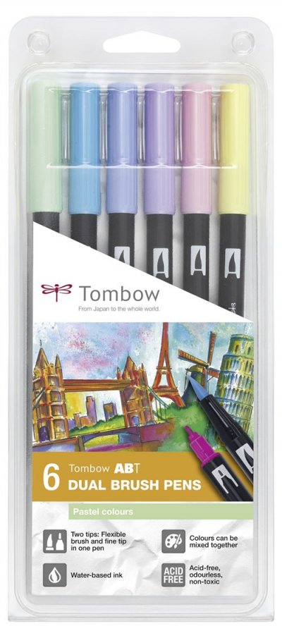 TOMBOW  ABT-6P-2 Feutres pinceau &agrave; 2 pointes - Multicolore - Lot de 6