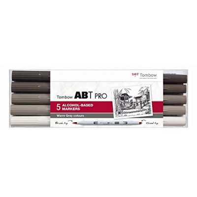 TOMBOW  ABTP-5P-3 Marqueur &agrave; base d'alcool ABT PRO &agrave; deux pointes, set de 5 pi&egrave;ces, Warm Grey Colors