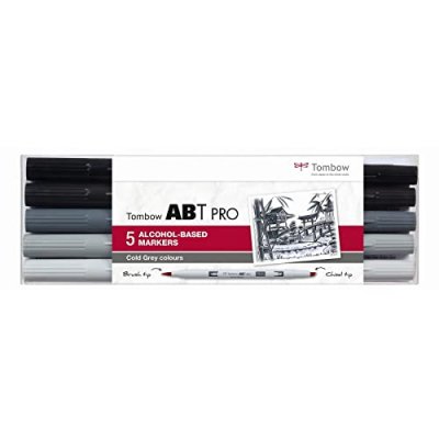 TOMBOW  ABTP-5P-4 Marqueur &agrave; base d'alcool ABT PRO &agrave; deux pointes, set de 5 pi&egrave;ces, Cold Grey Colors