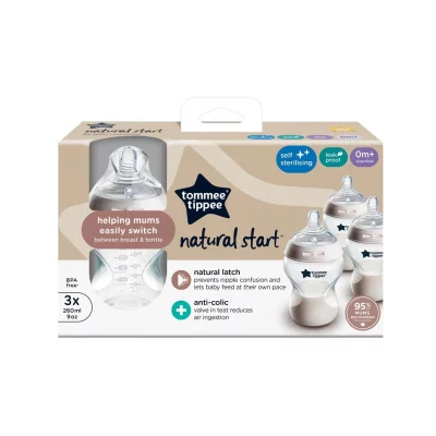 TOMMEE TIPPEE  3x 260ml Feeding Bottle Clair