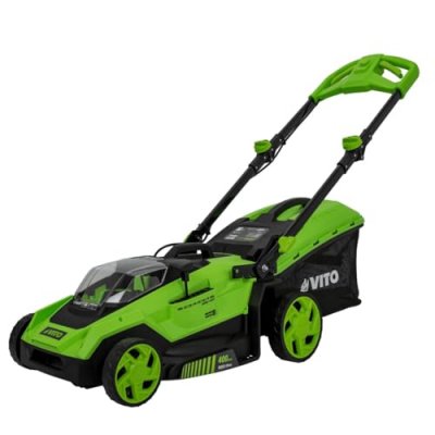 VITO Tondeuse &agrave; batterie 40v moteur brushless largeur 400mm bac 40l 6 hauteurs de coupe 25-75mm  