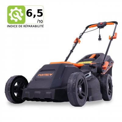 FUXTEC Tondeuse &agrave; Gazon &Eacute;lectrique Filaire  FX-RME38 1600W 38cm Noir Orange Batterie Lithium-Ion