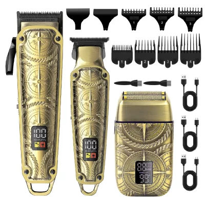 HATTEKER Tondeuse Cheveux et Barbe  Kit 10W - &Eacute;tanche - LCD - Argent 