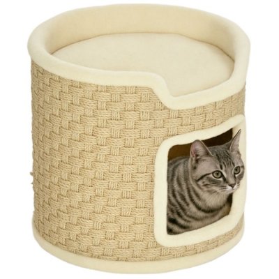 PAWHUT Tonneau &agrave; gratter pour chat panneau de particules kaki