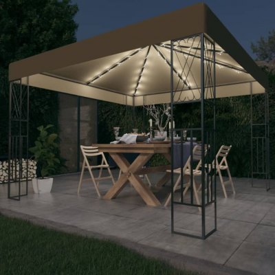 VIDAXL Tonnelle Avec Guirlande Lumineuse &Agrave; Led 3x3 M Taupe Tissu 