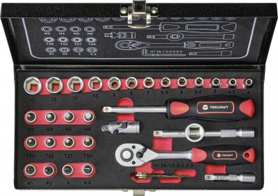 TOOLCRAFT  Jeu de cl&eacute;s &agrave; douille m&eacute;trique 1/4 (6.3 mm) 36 pi&egrave;ces 826363