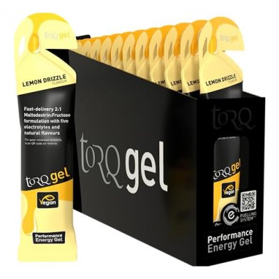 TORQ  45g 15 Units Lemon Drizzle Energy Gels Box Noir