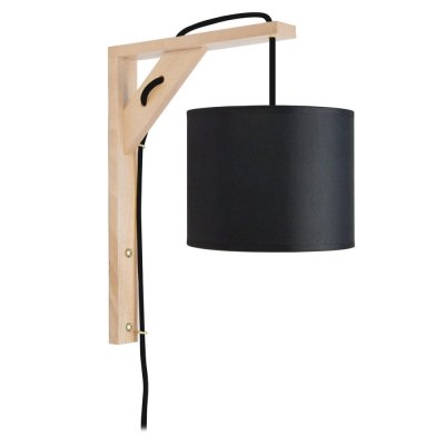 TOSEL  31414 Applique carr&eacute; bois naturel et noir L 30 P 26 H 16 cm Ampoule E14