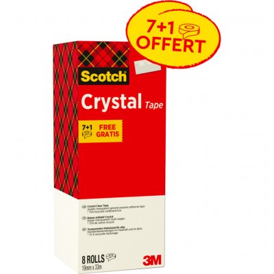 SCOTCH Tour de 8 rouleaux adh&eacute;sifs Crystal, 19mm x 33M