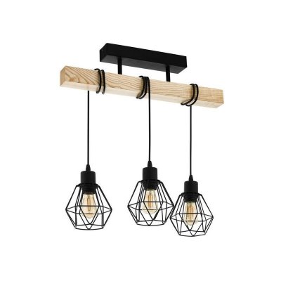 EGLO Townshend plafonnier suspendu &agrave; 3 lampes &agrave; barre droite noir, marron