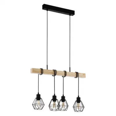 BUT Townshend plafonnier suspendu &agrave; 4 lampes &agrave; barre droite noir, marron