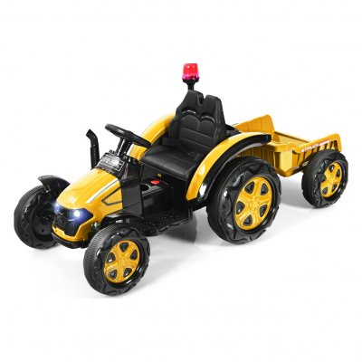 COSTWAY Tracteur Electrique Enfant 12V avec Remorque Amovible Blanc