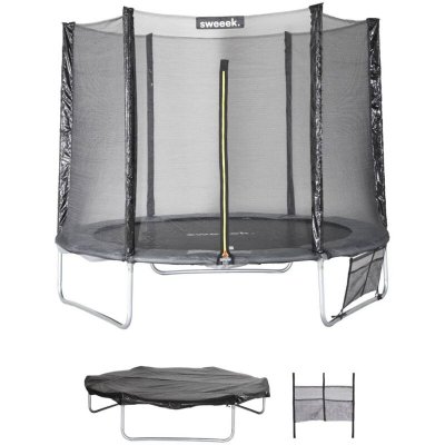 SWEEEK Trampoline 250 cm. Gris. Avec filet de protection. B&acirc;che. Filet pour chaussures. Kit d'ancrage