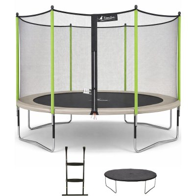 KANGUI Trampoline 430 cm + filet de s&eacute;curit&eacute; + &eacute;chelle + b&acirc;che jumpi taupe/vert