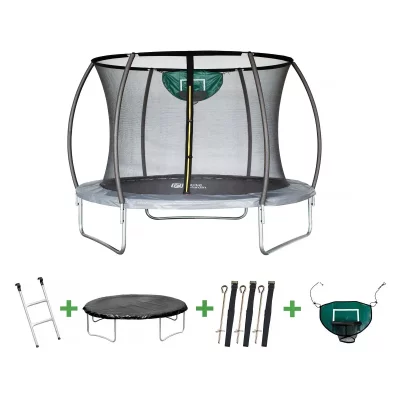 HABITAT ET JARDIN Trampoline avec filet int&eacute;rieur et panier de basket ""jumper"" &Oslash;3,70 m - Gris