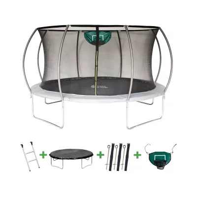 HABITAT ET JARDIN Trampoline avec filet int&eacute;rieur et panier de basket ""jumper"" &Oslash;4,25 m - Gris