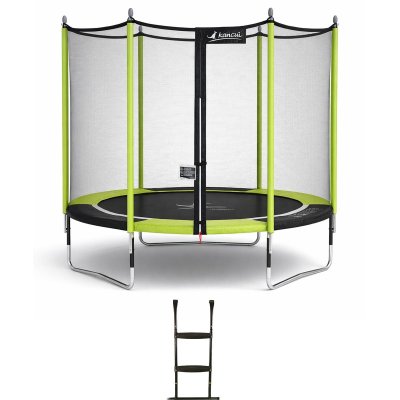 KANGUI Trampoline de jardin 244 cm + filet de s&eacute;curit&eacute; + &eacute;chelle JUMPI Vert/Noir 250