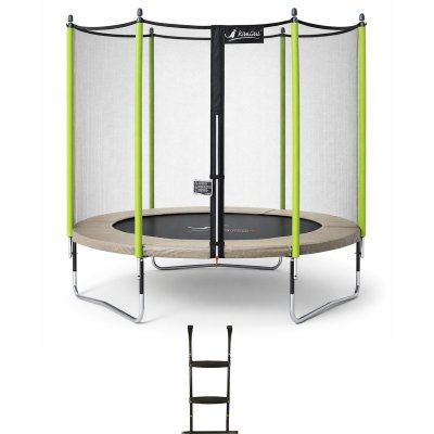 KANGUI Trampoline de jardin 305 cm + filet de s&eacute;curit&eacute; + &eacute;chelle JUMPI Taupe/Vert 300