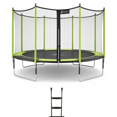KANGUI Trampoline de jardin 426 cm + filet de s&eacute;curit&eacute; + &eacute;chelle jumpi vert/noir 430
