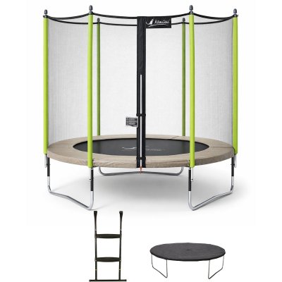KANGUI Trampoline de jardin JUMPI Taupe/Vert 305 cm + filet + &eacute;chelle + b&acirc;che de protec