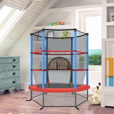 COSTWAY Trampoline de Jardin pour Enfants  - &Oslash;165 cm - Filet de Protection - Structure en Acier Bleu
