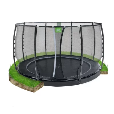 EXIT TOYS Trampoline enterr&eacute; au niveau du sol Dynamic &oslash;366cm avec filet de s&eacute;curit&eacute; - noir