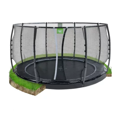 EXIT TOYS Trampoline enterr&eacute; au niveau du sol Dynamic &oslash;427cm avec filet de s&eacute;curit&eacute; - noir