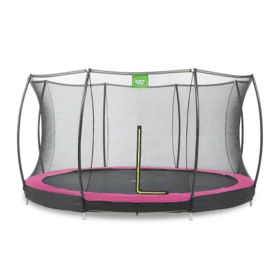 EXIT TOYS Trampoline enterr&eacute; Silhouette &oslash;366cm avec filet de s&eacute;curit&eacute; - rose