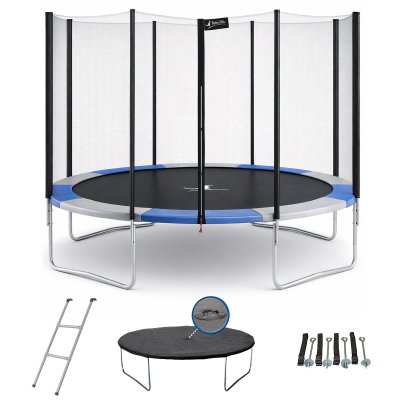 KANGUI Trampoline Rond 430cm Avec Filet, &Eacute;chelle, B&acirc;che Et Kit D'ancrage Bleu