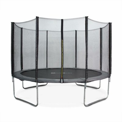 SWEEEK Trampoline Rond &Oslash; 370 Cm Gris Avec Son Filet De Protection - Saturne - Trampoline De Jardin 370 Cm