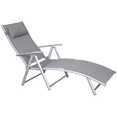SUN OF THE BEACH Transat Alu GRIS Dossier r&eacute;glable Bain de soleil Jardin Piscine Plage