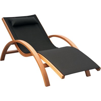 OUTSUNNY Transat bois massif naturel beige noir