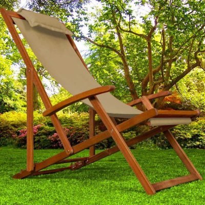 DEUBA Transat de jardin beige en bois d'acacia pliable