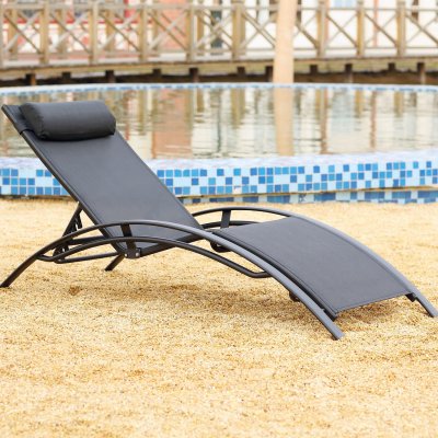 CONCEPT USINE Transat de jardin empilable et ajustable noir BAHIA