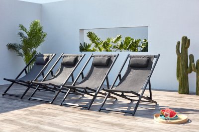 CONCEPT USINE Transat de jardin gris en aluminium, Tevata - lot de 4