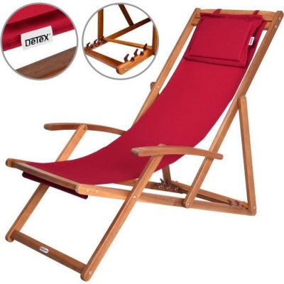 DEUBA Transat de jardin rouge en bois d'acacia pliable