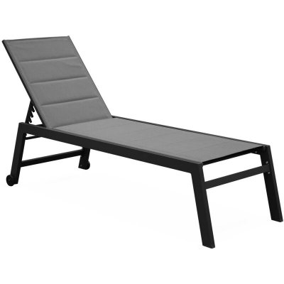 SWEEEK Transat matelass&eacute; gris aluminium anthracite 6 positions avec roulettes