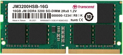 TRANSCEND  JM3200HSB-16G Module m&eacute;moire pour PC portable 16 GB 1 x 16 GB RAM DDR4 3200 MHz CL22