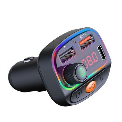  Transmetteur FM Bluetooth pour voiture USB 3.1A Type-C Chargeur rapide Radio MP3