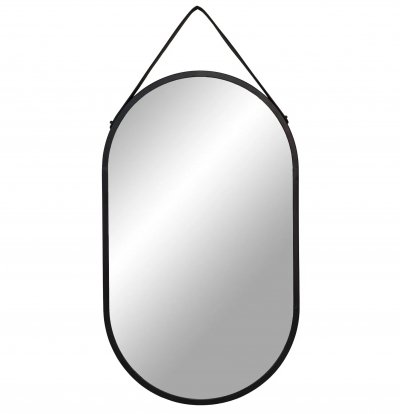 HOUSE NORDIC Trapani - miroir ovale avec lanni&egrave;re en cuir - couleur - noir